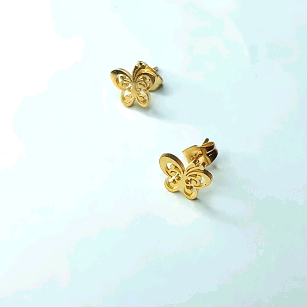 Butterfly earrings Gold tone stainless-ste…